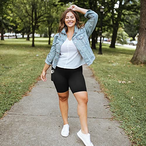 Morefeel Plus Size 8" Biker Shorts With Pockets For Women Stretch Xl-4Xl Workout Tummy Control High Waist Black Yoga Shorts Summer #TOP1