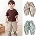 Toddler Kids Summer Plaid Linen Baggy Joggers Lightweight Casual Elastic Waist Loose Lounge Pants for Boys Girls 0-5 Years
