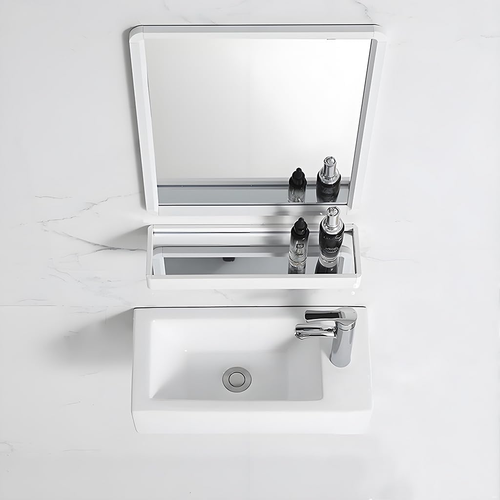 Small Ceramic Bathroom Sink Wall Mounted Rectangular Vessel Sink, Modern Porcelain Wash Basin Right Hand, White Vanity Sink For Tiny Space