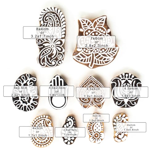Image of Wooden Stamp Block, Printing Stamp Design Set | Block for Printing Saree Border | Dresses, Craft Card Making, Scrapbook, Clay Pottery | Set of 10