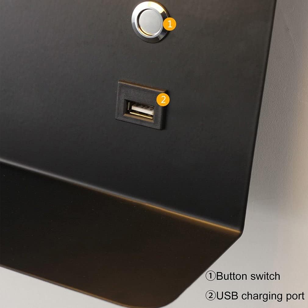 Reading Wall Light with USB Port Charging Rack Bedside Lamp with Switch -Black