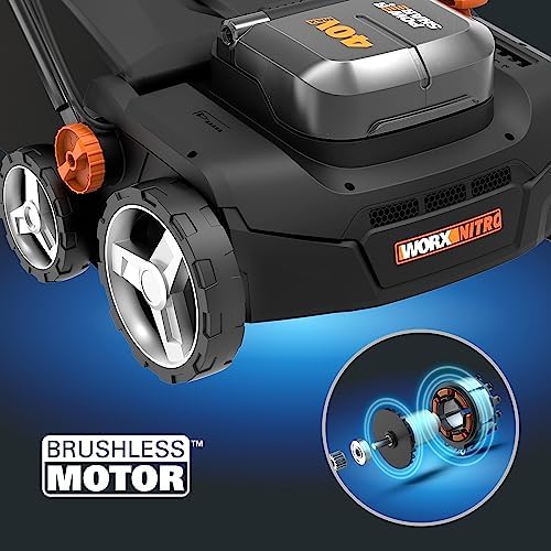 Bild 2 - WORX Nitro Akku Vertikutierer & Rasenlüfter WG855E.9 - bis zu 400 ㎡ - Rechenbreite Arbeitsbreite 36 cm - bürstenloser Motor - 4 Stufe Höhenverstellung - inkl. 40 L Grasbeutel - ohne Akku & Ladegerät