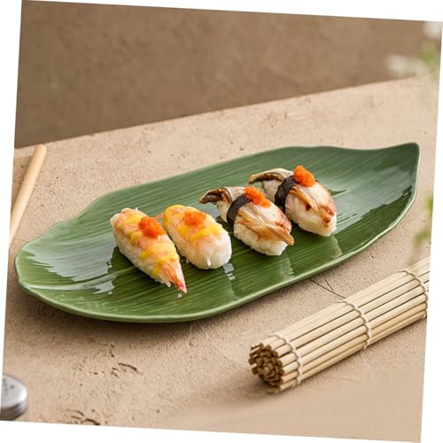 Plato sushi de cerámica VILLCASE forma hoja 14.72x6.69x1.38 in miniatura 4