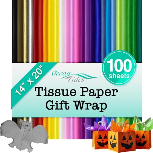 Ocean Tides Gift Wrapping Assorted Tissue Paper Bulk - Wrapping Paper for Crafts, Birthdays, Holidays, & Special Event - Colored Tissue Papers for Gift Bags & Decorations - 100 Sheets (14 x 20 inches)