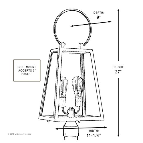 Urban Ambiance Luxury Vintage Outdoor Post/Pier Light, Large Size: 27" H X 11.25" W, With Farmhouse Style Elements, Olde Bronze Finish, Uhp1004 From The Vicenza Collection #TOP1
