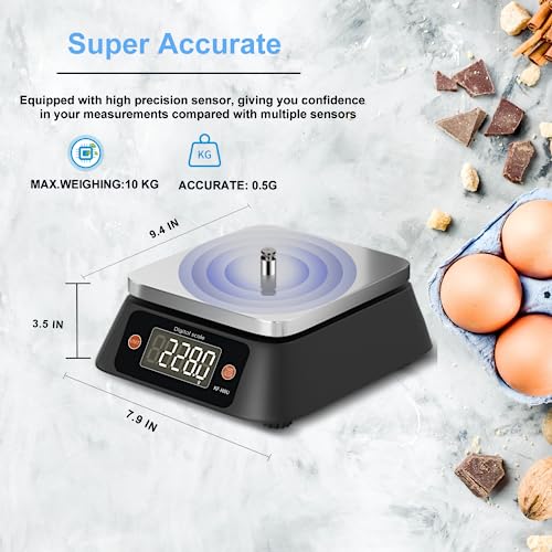 Kitchen Scale Food Scales Digital Weight Grams And Ounces,Skeap Kf- H8U Digital Kitchen Scale For Baking,Cooking,Food Prep,Soap Making,Stainless Steel Platform,3*Aa Batteries And Ac Power Adapter #TOP3