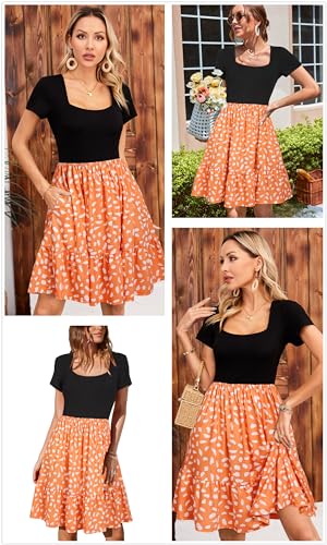 Image of Newshows Women's 2026 Summer Casual Square Neck Ruffle A Line Beach Vacation Sundress Work Business Dress with Pockets