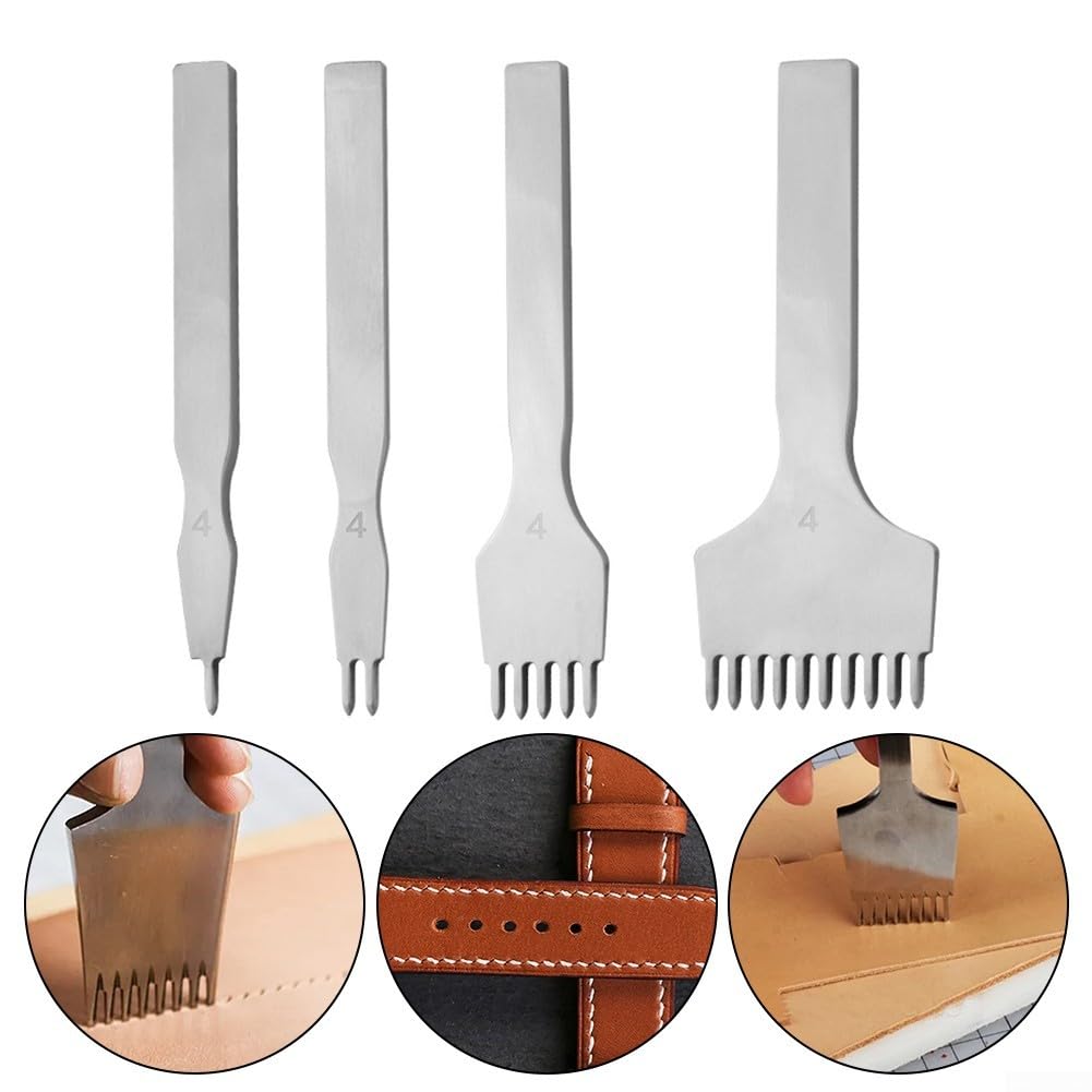 Scalpello per Cuoio in Acciaio da a per freddo - Punta Diamantata per Francese - Precisione per Sella e - Set (4mm Diamond Cut Suit)