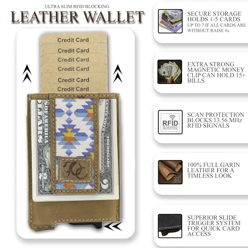 Men's Auto Pop Up Wallet RFID Blocking, Full-Grain Leather, 7 Card Capacity (Aztec)3