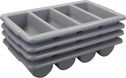 Paquete de 4 cubos de plástico para cubiertos de 4 compartimentos, soporte comercial para cubiertos, color gris