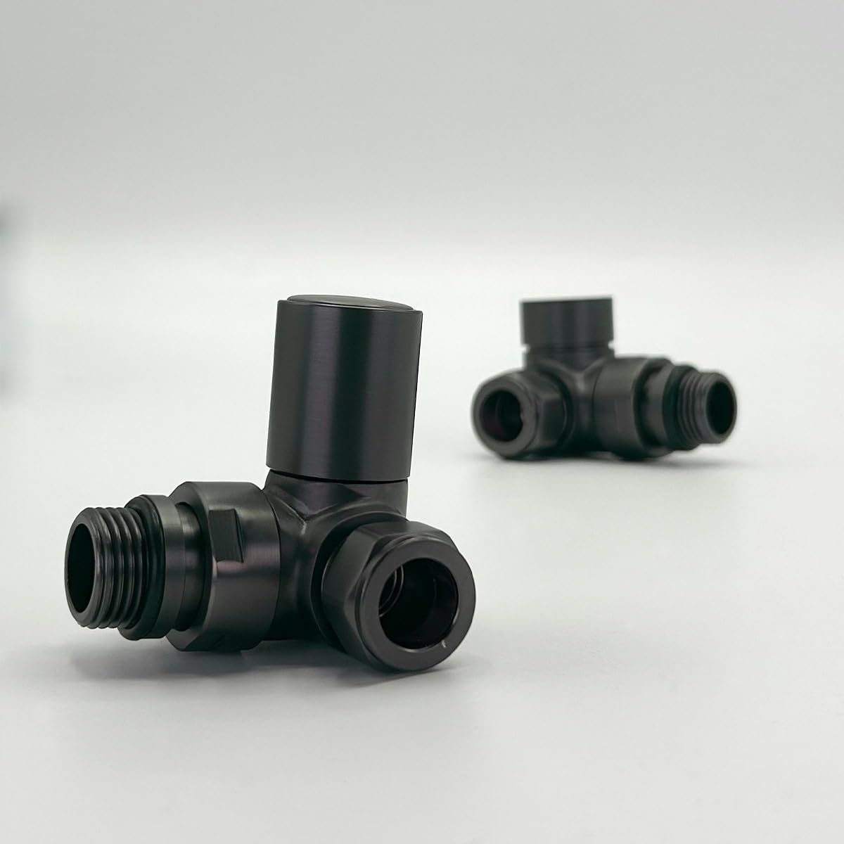 Lux Heat Corner Brushed Gunmetal Manual Round Radiator Valve Set