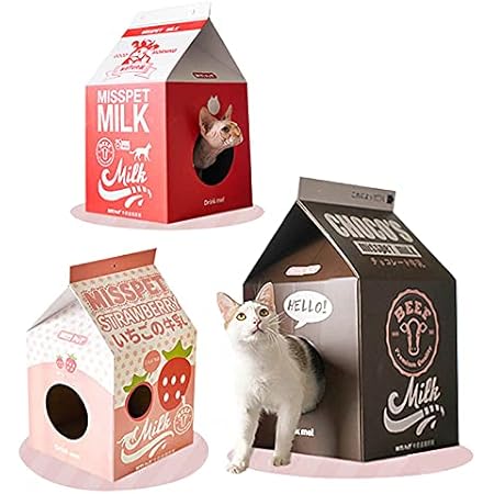 Amazon 猫ハウス 牛乳パックハウス つめとぎbox ダンボール製キャットハウスシリーズ おしゃれ ボックス チョコレート Misspet 爪とぎ 通販