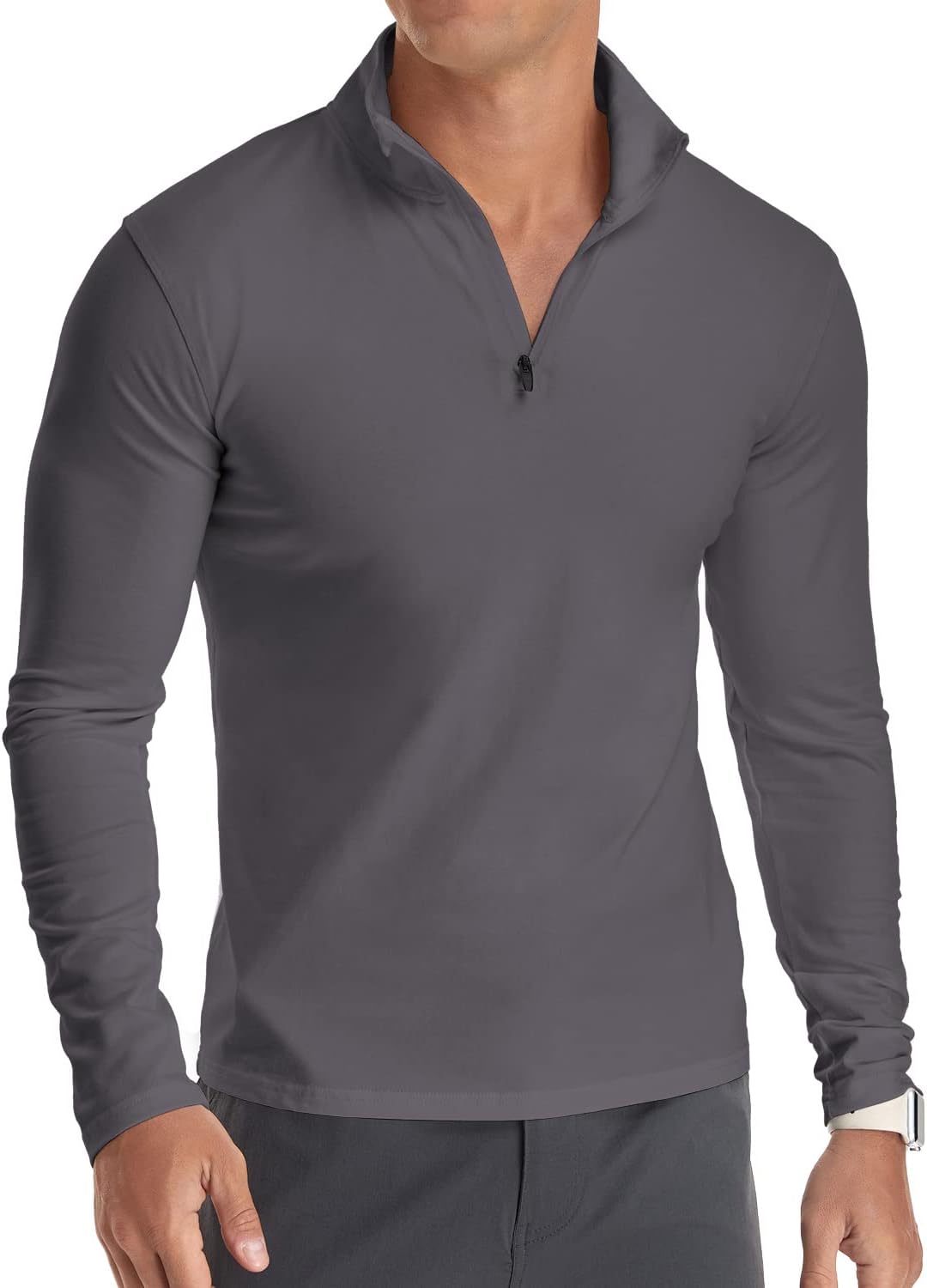 Men's Long/Short Sleeve Polo Shirts Quarter-Zip Casual Slim Fit Mock Neck Basic Designed Cotton Shirts