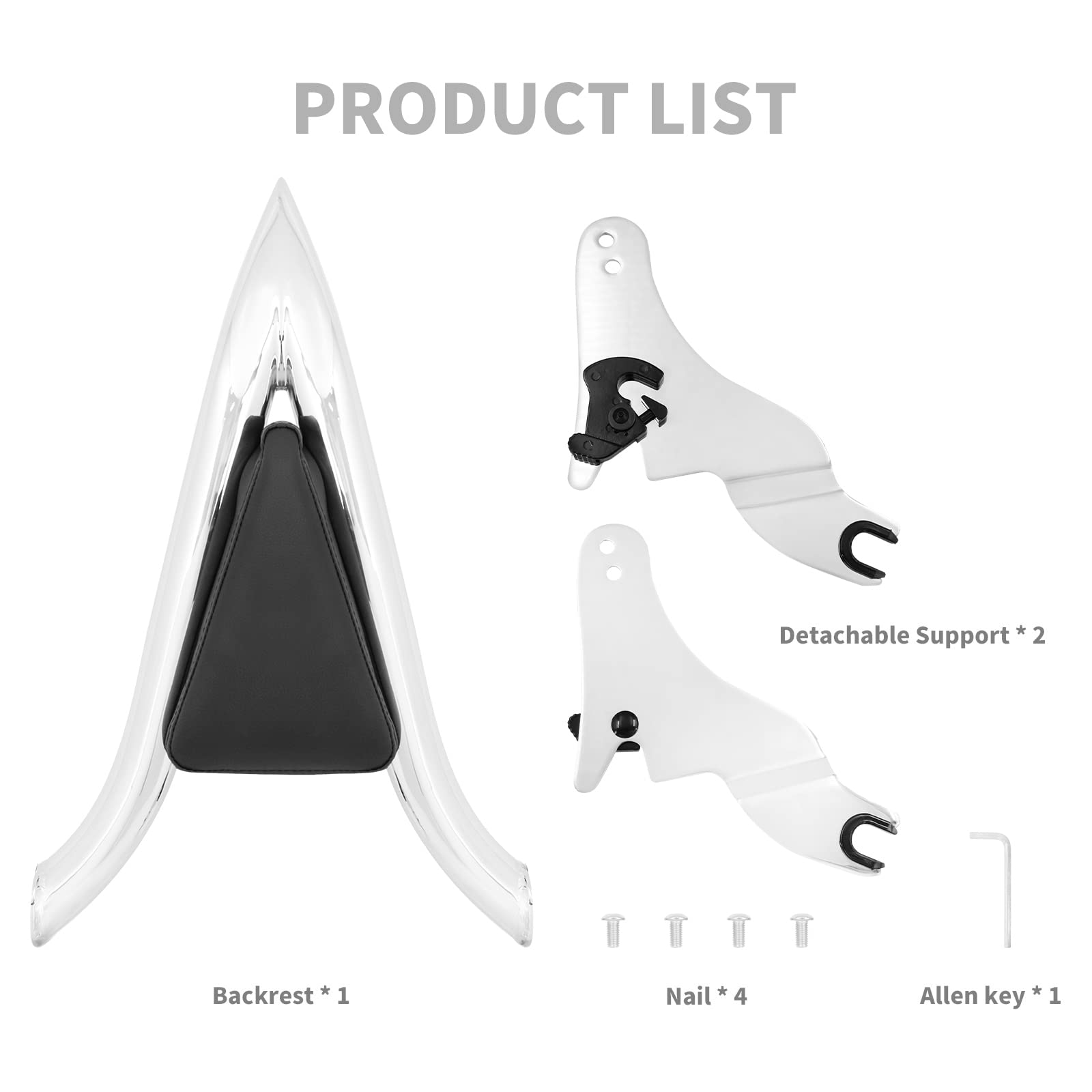 Sissy Bar posteriore per moto Schienale passeggero staccabile con cuscino per Harley Touring Road King Street Glide Electra Glide Road Glide FLHR FLHX FLHT FLTR 2009-2023 cromato 45,7 cm