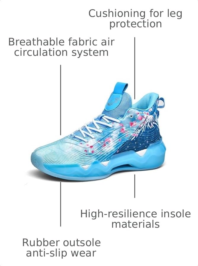 Image of Men's High-Top Basketball Shoes Anti-Slip and Wear-Resistant Soles Running Shoes Graffiti Design Fashionable Sports Shoes