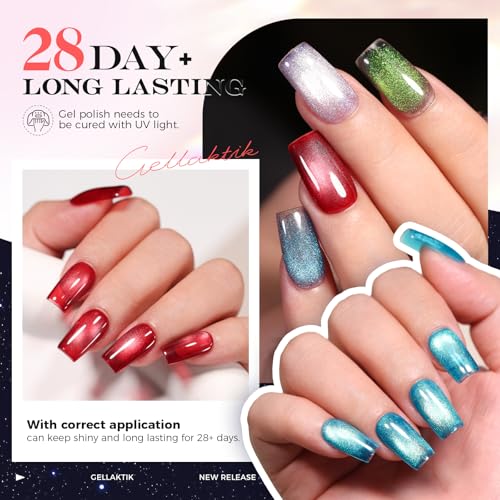 GELLAKTIK 5-in-1 Cat Eye Gel Polish Kit, 6PCS-7.5ml No Base/Top Coat Needed, All-in-One Formula, Beginner-Friendly Magnetic Nail Art Set with Magnet Sticks, Fast Curing for Home DIY Manicure — view 5