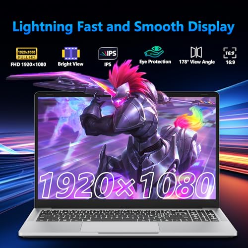 Image of 2026 Laptop, 15.6 inch Laptop Computer, 16GB RAM 1TB SSD, AMD R5 6-Core CPU, AMD Radeon Lap top PC, Laptops with Backlit KB, 1080P FHD, 180 Open, 55.2Wh, Type-C, HDMI, Win 11 Pro, Light Gaming Laptop