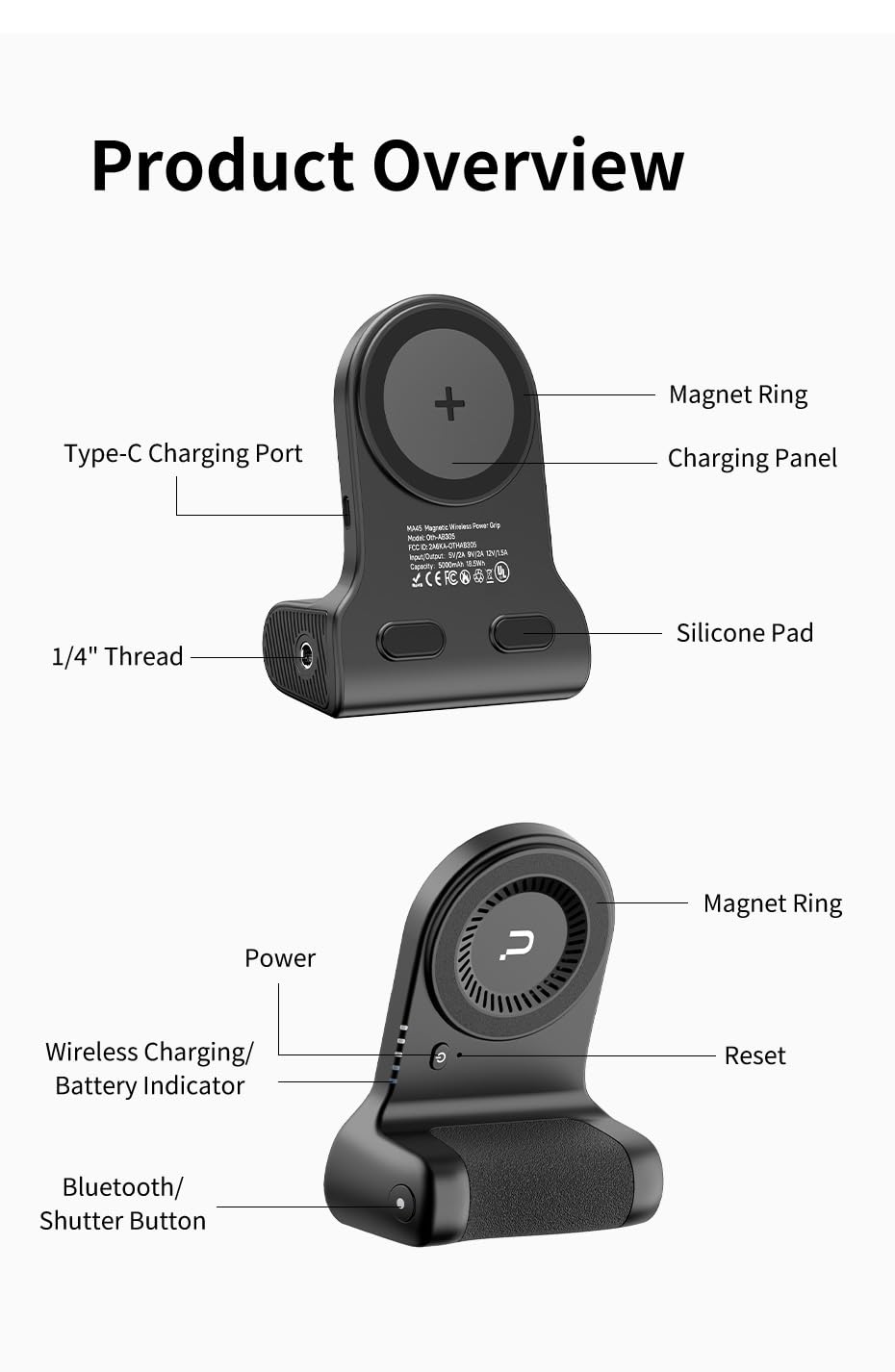 Ulanzi MA45 - Soporte para smartphone Magasfe, agarre para smartphone, recargable, 5000 mAh, soporte de mesa, soporte para smartphone, magnético superfuerte, rotación de 180 grados, tornillo de 1/4