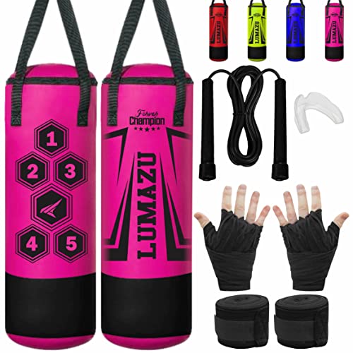 Sac de boxe pour enfants 2 pieds Set Sac de boxe Junior MMA, Kickboxing Cadeau parfait pour les enfants, protège-dents, gants enveloppants pour les mains Corde à sauter - (NESSUN REMPLIMENT) Cover