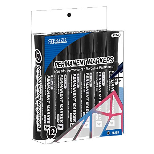 Bazic Black Color Chisel Tip Desk Style Permanent Markers (12/Box) #TOP26