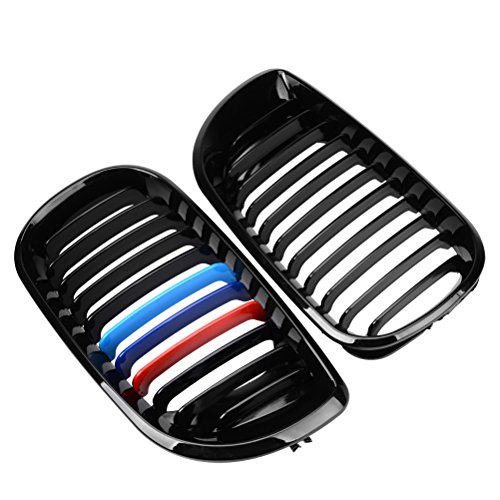 1 Pair Glossy Black M-Color Painted Kidney Grille Grill Compatible For Bmw 2002-2006 320I 325I 325Xi 330I 330Xi #TOP7