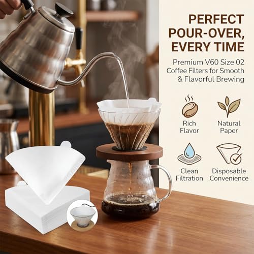 Image of LUVINA Coffee Filter, Cone Coffee Filters 2, Pour Over Coffee Filter for v60 Coffee Dripper and Drip Coffee Maker, 1-4 Cup, Disposable Natural Unbleached Size 02 (100, Coffee Filter Paper White)