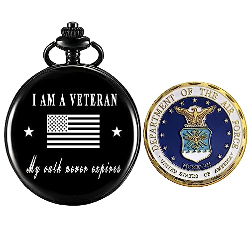 Image of Gifts for Veterans,Pocket Watch for Veterans with Military ChanllengCoin,Best Veterans Day Gifts