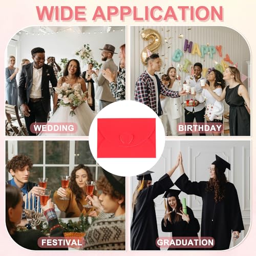 PATIKIL Mini Kuvert 103x72mm Niedliche Kartenhalter Mit Herzverschluss Für Geburtstage Hochzeiten Geschenke Geschäftskarten (Rot 50 Stück)