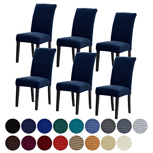 Howhic Stretch Chair Covers for Dining Room Set of 6, Removable Washable Dining Room Chair Covers, Dining Chair Slipcovers Seat Protector, Great Home Decor and Banquet Upholstery (Navy, 6 Pack)