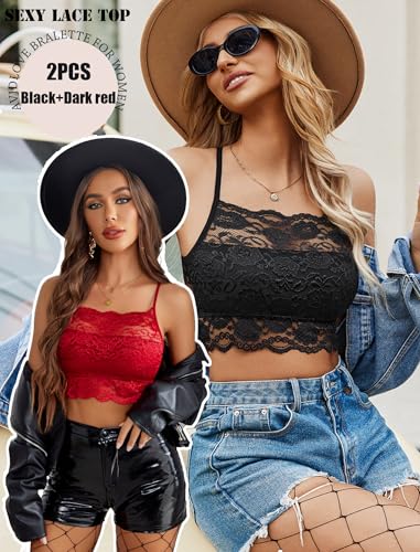 Image of Avidlove 2Pcs Lace Camisoles for Women High Neck Bralettes Racerback Adjustable Crop Top Lingerie