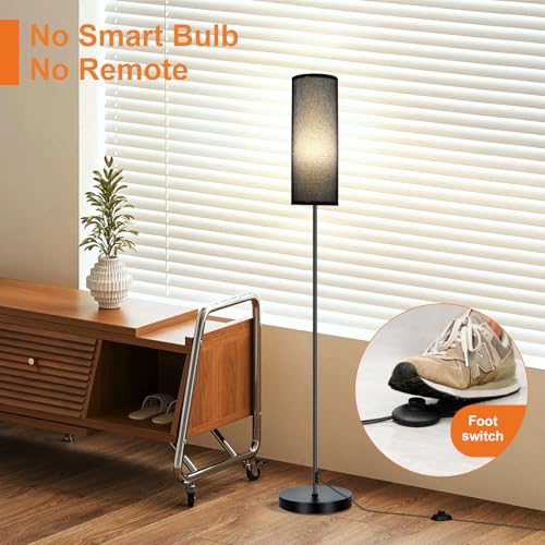 Image of FRIDEKO HOME Floor Lamp with Black Shade, Simple Design with Foot Pedal Switch, Small Tall Lamps for Living Room Bedroom Office, Corner Floor Stand Light with Black Pole Lamp (No Bulb /No Remote)