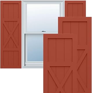 18"W x 60"H True Fit PVC Center X-Board Farmhouse Fixed Mount Shutters, Colorful Leaves (Per Pair - Hardware Not Included)