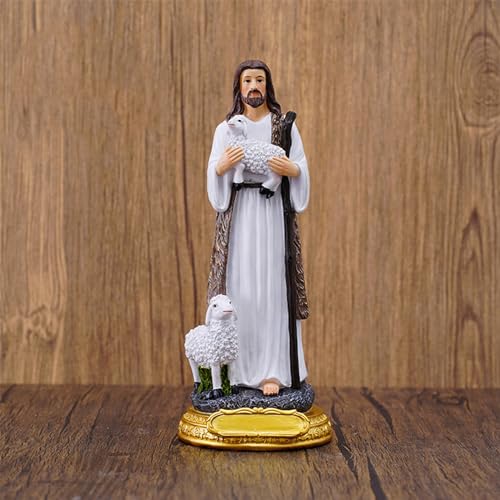 Figurine de bon berger en sculpture religieuse aux détails soignés