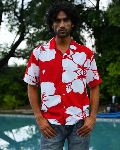 Image of Men's Floral Button-Down Shirt, Cotton Blend Stretchable, Casual Printed Striped Stylish Shirt