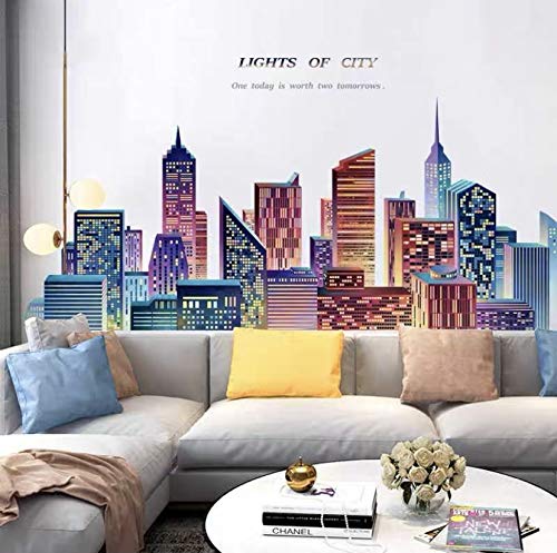 City Wall Decal Large, Night City Decals For Walls, Wall Decals For Living Room Murals 71 X 29 Inch #TOP19