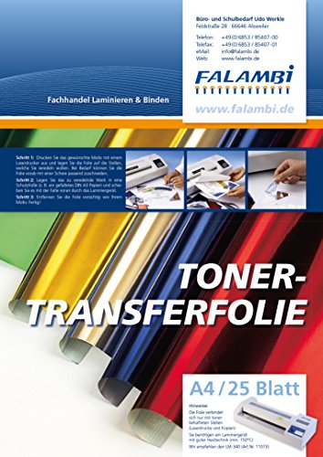 FALAMBI metallic Toner-Thermo-Transferfolie DIN A4 für Laminiergerät, Gold, Tonertransferfolie (Gold - 25 x A4)