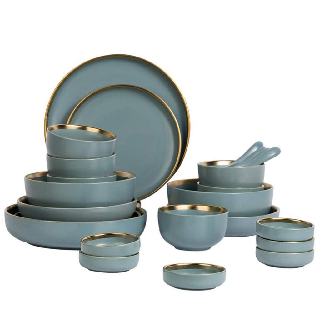 Ceramika zastawa stołowa, szaro-niebieska ceramiczna zastawa stołowa Phnom Penh połączenie matowego porcelanowego zestawu obiadowego nadaje się na bankietowe spotkanie rodzinne, 6 osób