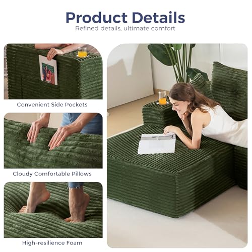Image of MAXYOYO Modular Sectional Couch with L-Shape Chaise and Loveseat, Modern Boneless Couch for Living Room, Oversized Sofa with Deep Seat, No Assembly Required, Green