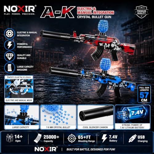 Image of Electric Gel Blaster Gun for Kids & Teens, 7-8mm Crystal Water Beads Shooter, Automatic & Manual Modes, Rechargeable Battery, Long Range Toy Gun (AK 47 Set)
