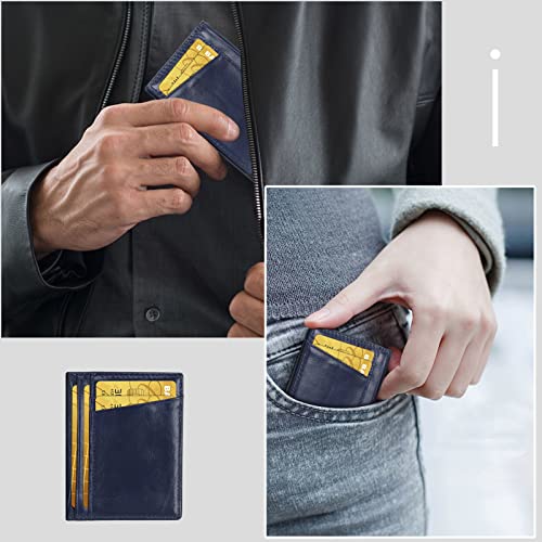 Image of Unaone Slim Minimalist Wallet - Premium Leather RFID Blocking Front Pocket Wallets with 8 Card Slots and 2 ID Window, Dark Blue