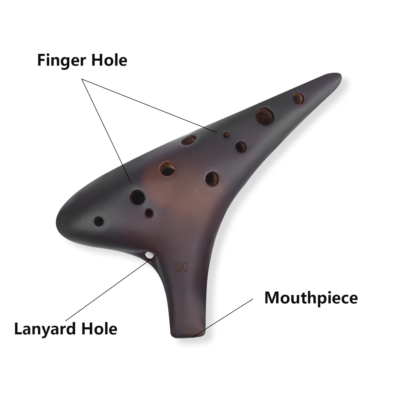 Chiave soprano in Do – Ocarina Professional Master Tuning a 12 fori in ceramica piccola affumicata per sparare con diagramma diteggiatura, cordino da collo e scatola portaoggetti