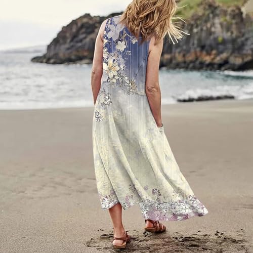 Plus Size Cotton Linen Summer Dresses for Curvy Women 2025 Sleeveless Maxi Vacation Beach Sundresses with Pockets