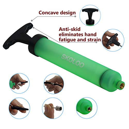 Skoloo 10" Portable Hand Air Ball Pump Inflator Kit With Needle, Nozzle, Extension Hose For Soccer Basketball Football Volleyball Water Polo Rugby Exercise Sports Ball Balloon Swim Inflatables, Green #TOP2