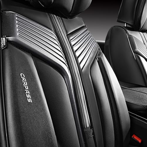 Image of CAR PASS Nappa Leather Car Seat Covers Front Seats, Luxury Cushioned Front Seat Covers, Waterproof Drive Seats Anti-Slip Full Coverage Universal Fit for SUV Truck Sedan Automotive Black (2pcs, Black)