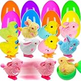 Jumbo 4' Easter Eggs Filled with Wind-up Toys, 8 Pack Colorful Easter Egg Wind Up Jumping Bunnies and Chicks Hunt Filling Treats Easter Basket Stuffers Easter Party Favors for Kids Boys Girls