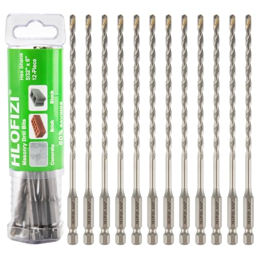 HLOFIZI 5/32 x 6 Masonry Drill Bits 5/32 inch Concrete Hammer Drill Bits for Cement Brick Stone Block Stucco Wall 12 Pack