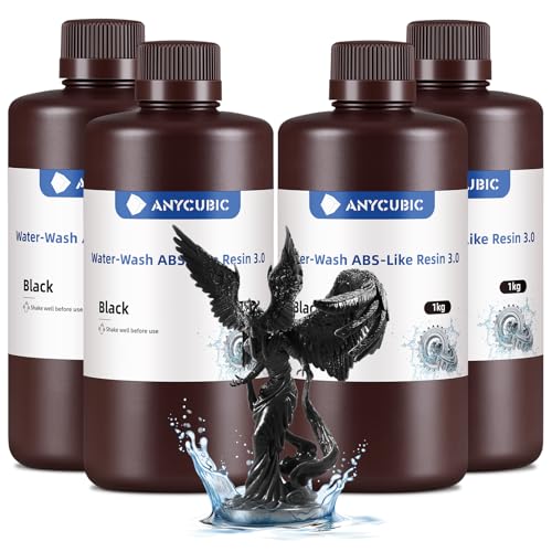 ANYCUBIC Wasser Waschbares ABS-Like Resin 3.0, 3D Drucker Resin Geruchsarm, Hohe Härte und Zähigkeit, 405nm UV-härtendes Harz für alle Resin 3D Drucker, Schwarz 1000g