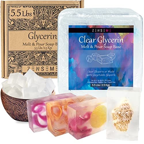 Zenseme 5.5 Lb - Glycerin Soap Base | Melt & Pour Supplies Kit For Clear Soap Making, Sls/Sles Free | Transparent Natural Organic Vegan Best Ingredients | Soap Making Kit For Adults #TOP15