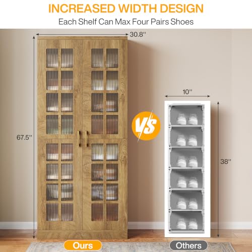 Image of Tribesigns Tall Shoe Cabinet Set of 2, 8-Tier Modern Shoe Storage Cabinet | Shoe Rack Cabinet with Adjustable Shelves, Stable and Sturdy, Tall Shoe Organizer for Entryway, Hallway, Closet, Wood Color