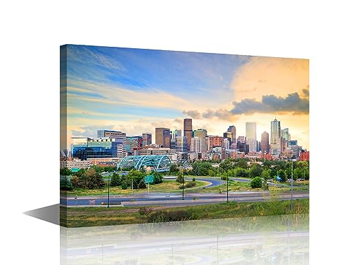 Toile murale Denver encadrée tableau d'art skyline Colorado impression haute définition